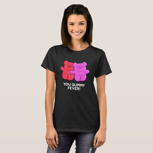 Gummy Fever Funny Snoep Pun Dark BG T-shirt (Voorkant volledig)