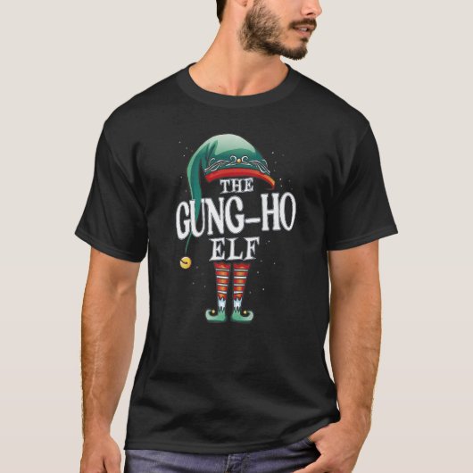 Gung Ho Elf kerstgroep Xmas Pajama Partij T-shirt (Voorkant)