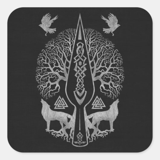 Gungnir - Spear of Odin and Tree of life - Vierkante Sticker (Voorkant)