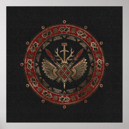 Gungnir - Zwart en rood leder en goud Poster