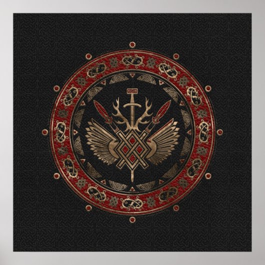 Gungnir - Zwart en rood leder en goud Poster (Voorkant)