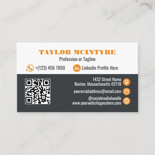 Gunmetal & Sinaasappel Professionele Pictogrammen  Visitekaartje (Voorkant)