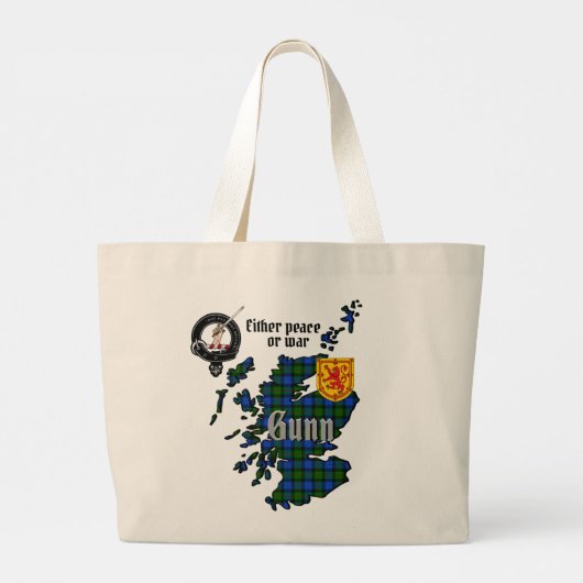 Gunn Clan Badge & Tartan Map of Scotland Grote Tote Bag (Achterkant)