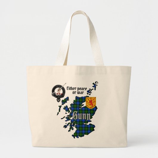 Gunn Clan Badge & Tartan Map of Scotland  Grote Tote Bag (Voorkant)