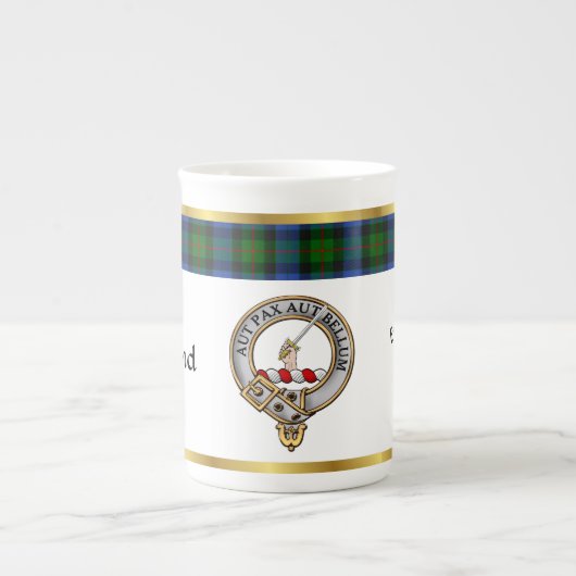 Gunn Clan Badge Tartan & Motto Porselein Kop (Voorkant)