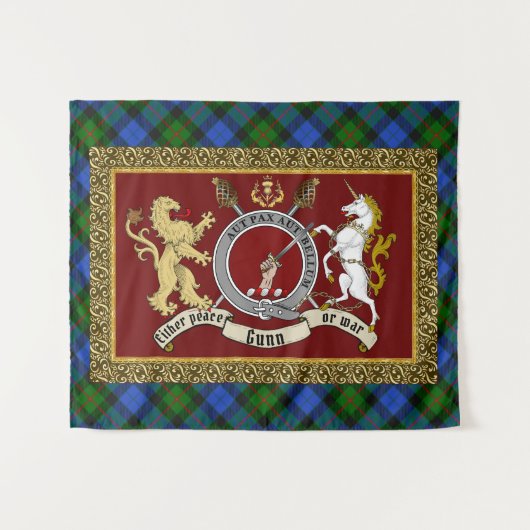 Gunn Clan Badge & Tartan Wandkleed (Voorkant (horizontaal))