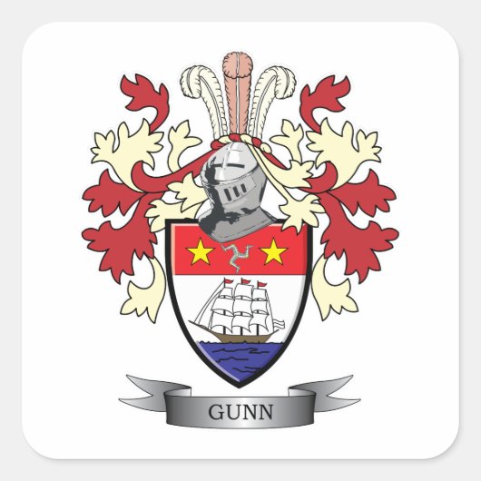Gunn Family Crest Coat of Arms Vierkante Sticker (Voorkant)