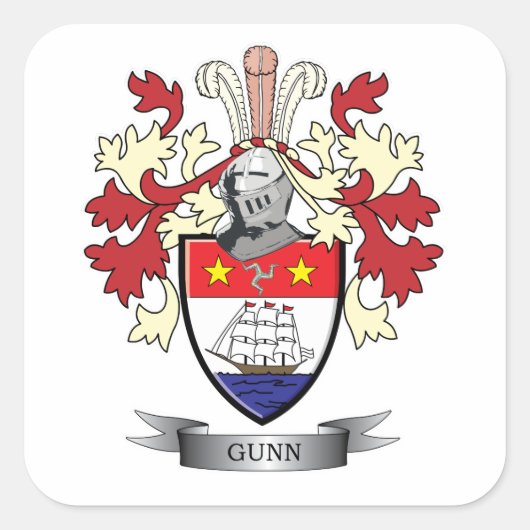 Gunn Family Crest Coat of Arms Vierkante Sticker (Voorkant)