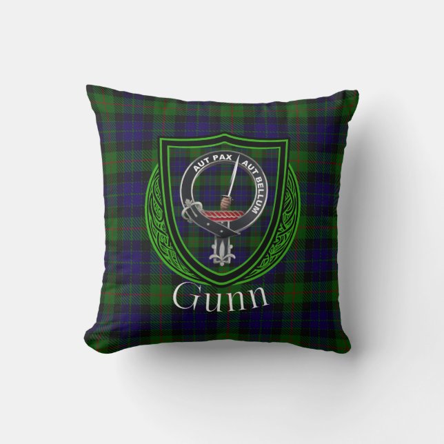 Gunn Schotse Clan Tartan & Crest Kussen (Voorkant)