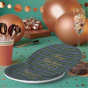 Gunn Schotse Tartan Prettig Kerst Goud Papieren Bordje