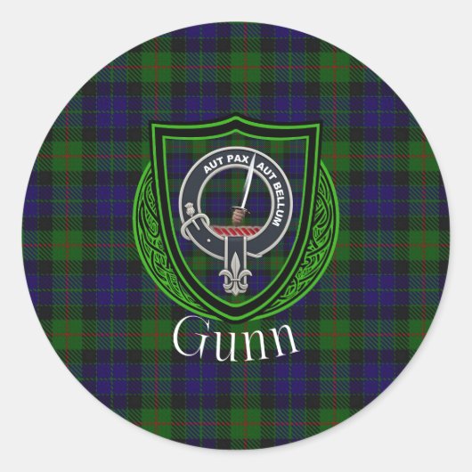 Gunn Scottish Clan Tartan & Crest Ronde Sticker (Voorkant)
