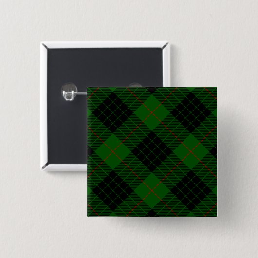 Gunn tartan green black plaid vierkante button 5,1 cm (Voorkant /achterkant)