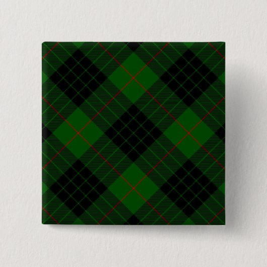 Gunn tartan green black plaid vierkante button 5,1 cm (Voorkant)