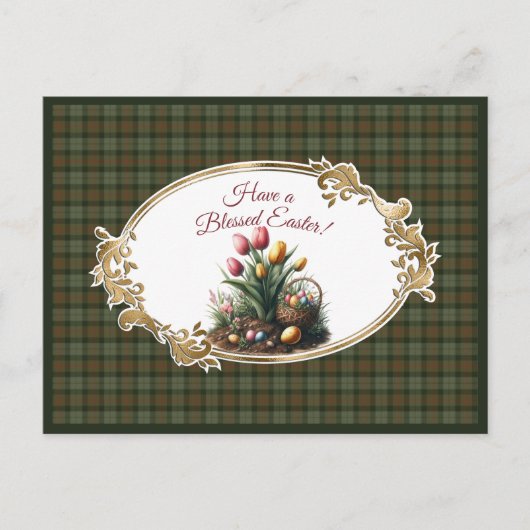 Gunn verweerde Schotse tartan paastulpen Feestdagenkaart (Voorkant)