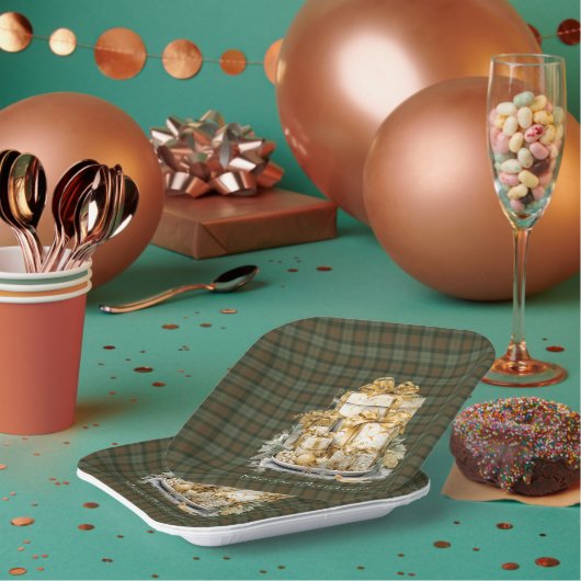Gunn Weathered Tartan Christmas Paper Plates Papieren Bordje (Multi)