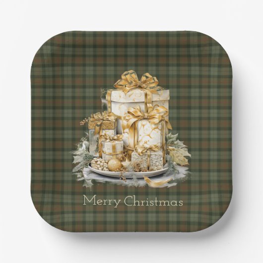 Gunn Weathered Tartan Christmas  Paper Plates Papieren Bordje (Voorkant)