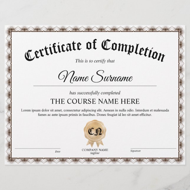 Gunningscursus voor certificaten van deelneming (Voorkant)