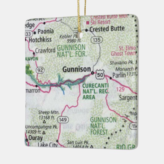 Gunnison CO-kaart Keramisch Ornament (Links)