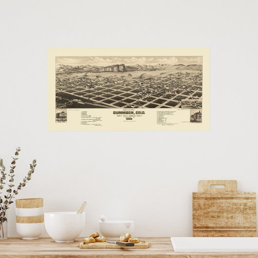 Gunnison, CO Panoramic Map - 1882 Poster (Keuken)