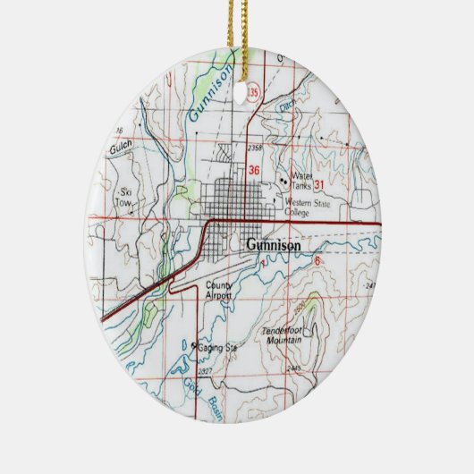 Gunnison CO Topo Map Keramisch Ornament (Rechts)