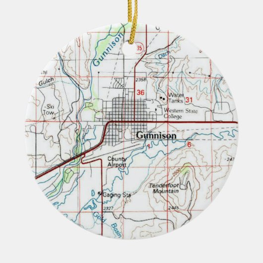Gunnison CO Topo Map Keramisch Ornament (Voorkant)