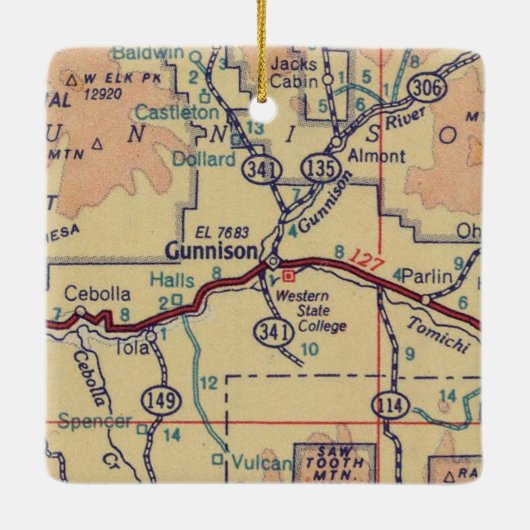 Gunnison  kaart keramisch ornament (Achterkant)