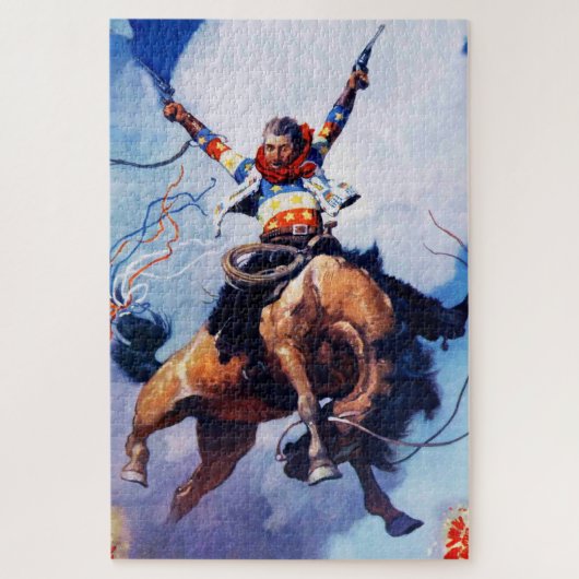 “Guns Ablazing” Westerse kunst van NC Wyeth Legpuzzel (Verticaal)