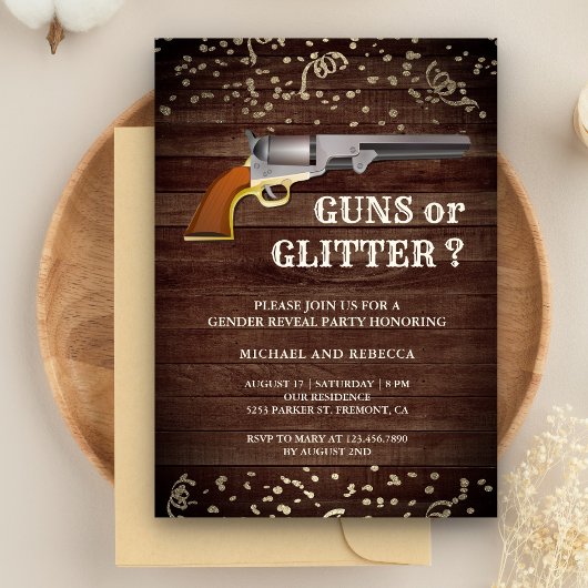 Guns of Glitter Geslachtsonthulling Feest Kaart