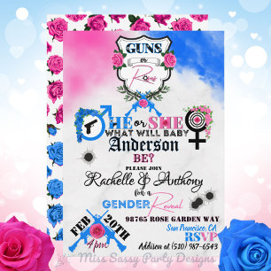 Guns of Rozen Roze & Blauwe Geslachtsaankondiging  Kaart