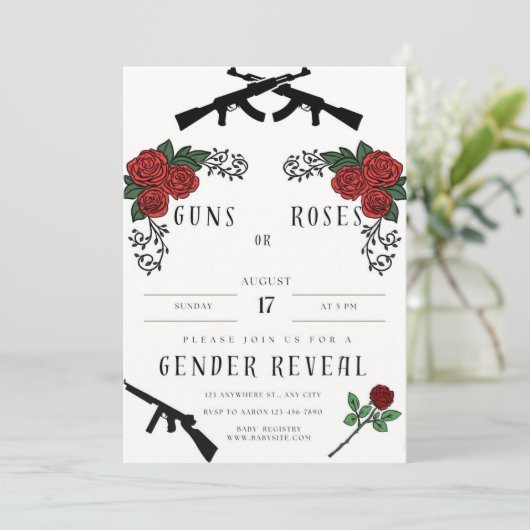 Guns & Roses, Gender Reveal Invite Kaart (Staand voorkant)