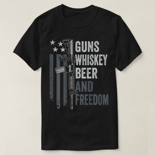 Guns Whisky Beer And Freedom Funny Drinking Gun ( T-shirt (Design voorkant)