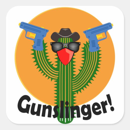 Gunslinger Cactus Design - Square Stickers, glanze Vierkante Sticker (Voorkant)