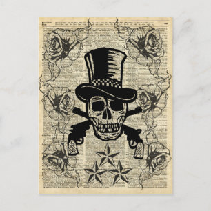 Gunslinger, Happy Skull, Pistolen, Rozen, Gift, Ti Briefkaart