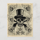Gunslinger, Happy Skull, Pistolen, Rozen, Gift, Ti Briefkaart (Voorkant)