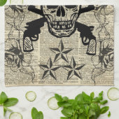 Gunslinger, Happy Skull, Pistolen, Rozen, Gift, Ti Theedoek (Gevouwen)