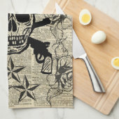 Gunslinger, Happy Skull, Pistolen, Rozen, Gift, Ti Theedoek (Quarter Fold)