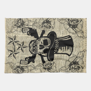 Gunslinger, Happy Skull, Pistolen, Rozen, Gift, Ti Theedoek