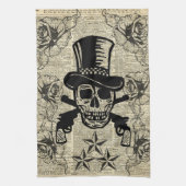 Gunslinger, Happy Skull, Pistolen, Rozen, Gift, Ti Theedoek (Verticaal)