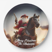 Gunslinger Sinterklaas Paardrijden Kerstmis Papieren Bordje (Voorkant)