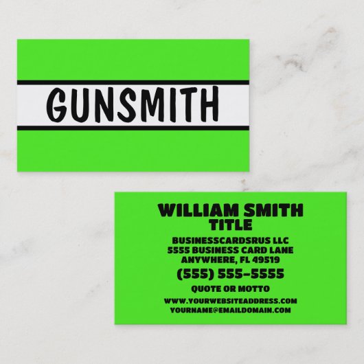 Gunsmith Neon Green Visitekaartje (Voorkant / Achterkant)