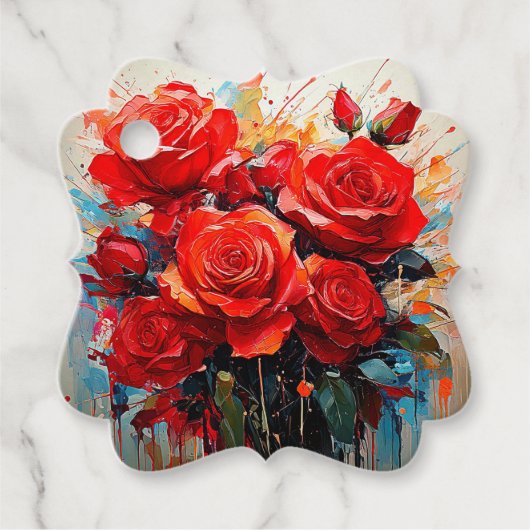 Gunst Tag - Het Rode Rozen Kunstwerk Bedankjes Labels (Voorkant)