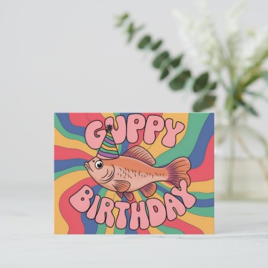 Guppy draagt pet psychedelische kleuren briefkaart (Staand voorkant)