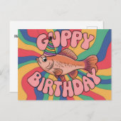 Guppy met verjaardagshoed psychedelische kleuren briefkaart (Voorkant / Achterkant)