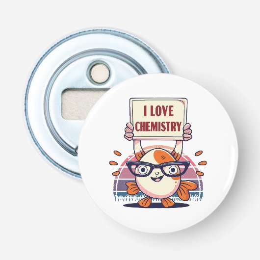 Guppy's en scheikunde leuk vinden button flesopener (Voorkant)