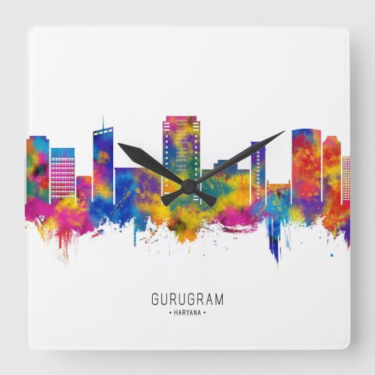 Gurgaon Haryana Skyline Vierkante Klok (Voorkant)