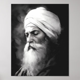 Guru Nanak Portrait - Zwart-wit Sikh Poster