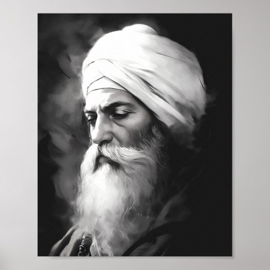 Guru Nanak Portrait - Zwart-wit Sikh Poster (Voorkant)