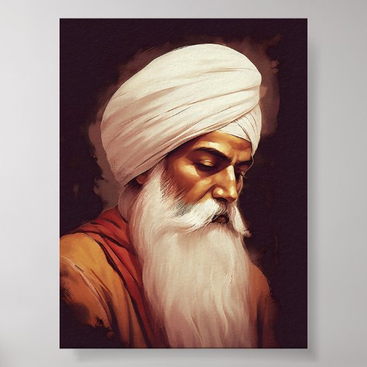 Gurū Nānak Profiel Portret - Sikh Poster (Voorkant)