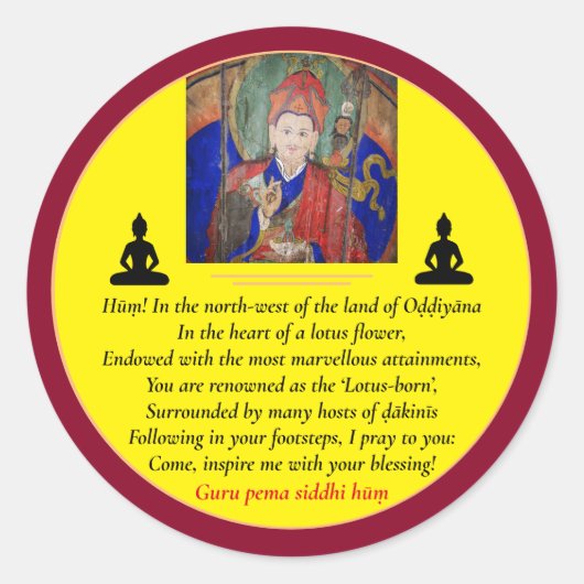Guru Rinpoche & Seven Line Prayer/Padmasambhava Ronde Sticker (Voorkant)