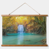 Gushing Waterval Turquoise Water Gouden Herfst Dag Hangend Wandkleed (Voorkant)